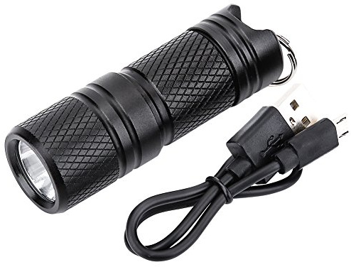 Demeras Mini linterna LED linterna pequeña linterna portátil USB recargable linterna LED lámpara llavero bolsillo linterna luz(Negro)
