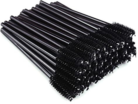 MSQ 50 Disposable Eyelash Brushes Disposable Mascara Wands Eyebrow Spoolie Brushes Applicator Cosmetic Makeup Tools (Black)