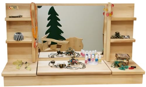 2-in-1 Kinder Schminktisch aus Holz | Mit Schmink und Maltafel | Schminkkommode und Frisiertisch