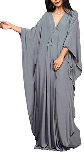 LikeJump kvinnor boho kaftan strandkläder för kvinnor, kimono, maxiklänning, plusstorlek., En grå, en storlek