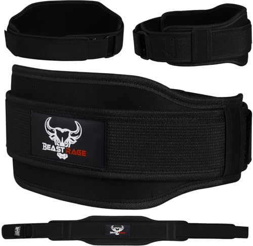 BEAST RAGE tyngdlyftningsbälte dubbel styrka 5,5 vadderad neopren rygg gym kroppsbyggande dödlyftning träning fitness träningsbälten män kvinnor ländryggsträning kärnstöd (S, svart)