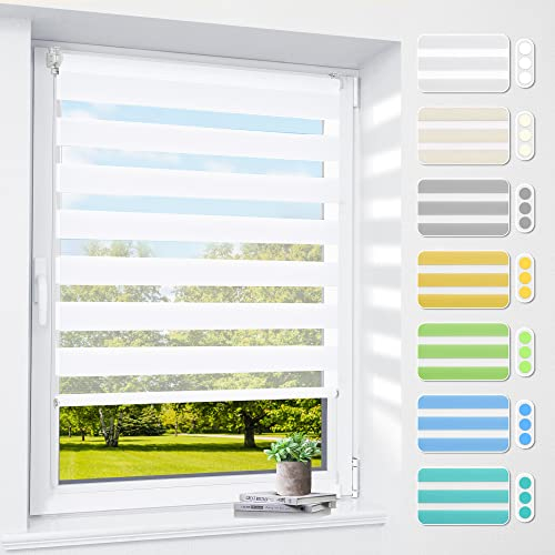 Doppelrollo klemmfix ohne Bohren & mit Bohren, 70x120cm (Stoffbreite 66cm) Weiß, 3-in-1 Duo Rollo für Fenster & Tür, Fensterrollo innen lichtdurchlässig & verdunkelnd, Klemmrollo Rollos Sonnenschutz