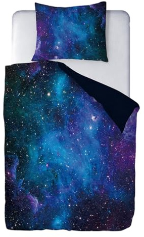 Ulticool – Påslakan – galax astronaut universum planeter stjärnor – 140 x 200 cm – örngott 60 x 70 cm – för täcke 1 personrum – småbarn barn pojkar flickor – blå