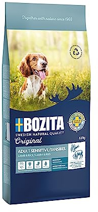 Bozita Hundfoder original Adult Sensitive Digestion lamm – 12 kg vetefritt torrfoder för vuxna hundar med känslig matsmältning – balanserad kost för optimal matsmältning