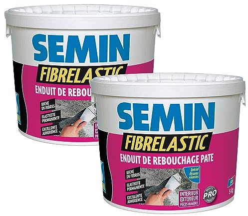 SEMIN Enduit de Rebouchage Élastique Fibrelastic- 2 x 5kg – Fissures Vivantes Mur & Plafond, Enduit Fibre de Verre Intérieur/Extérieur, Rebouchage Flexible Multi-Supports, Qualité Professionnelle