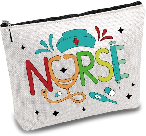 CREATCABIN Krankenschwestertasche,Kosmetiktasche,Mehrzweck-Make-Up-Tasche,Segeltuch,Stifteetui,Kulturartikel,Lustige Reisetasche Reißverschluss,Schulbedarf Für Praktiker,Geschenk,Weihnachten,25x18cm