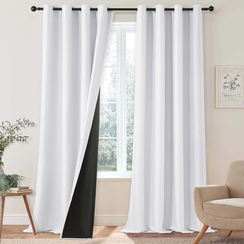 MRTREES Thermovorhänge Gegen Kälte 100% Vorhangverdunkelung Dicke Vorhänge Kälteschutz Ösenschal 2er Set, 245 cm Lang, 140 cm Breit, Vorhang Lichtundurchlässig Weisse Gardinen Kinderzimmer Mädchen