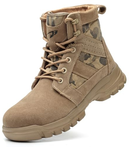 COOU Arbeitsschuhe Herren Damen Leicht Sicherheitsstiefel Sportlich Sicherheitsschuhe Hoch Stahlkappenschuhe Bequeme Atmungsaktive Schutzschuhe 151/Khaki45