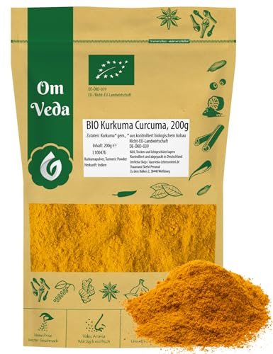 Kurkuma Pulver BIO 200g | Curcuma Kurkumawurzel gemahlen | Gewürzpulver Gelbwurz Turmeric Powder | Herkunft Indien | Organic Bio-zertifiziert DE-ÖKO-039 (200g)