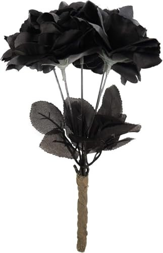 GA COMMUNICATIONS Halloween Decorations Black Roses Bouquet - Artificial Flowers Realistic Stem - Flowers Rose Bouquet for Fancy Dress Gothic Corpse Bride Costume Wedding Party Office Home Decor