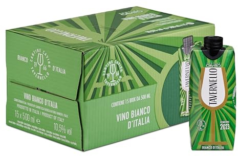 Tavernello Classico Vino Bianco d'Italia, Vino Secco con Profumi Fruttati, 10.5% Vol, Confezione con 15 Brick da 0,5 L