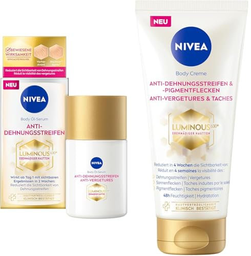 Bundle mit NIVEA LUMINOUS630® Body Öl-Serum Anti-Dehnungsstreifen, Körperöl (100 ml) & NIVEA LUMINOUS630 Body Creme Anti-Dehnungsstreifen & -Pigmentflecken, Bodylotion (200 ml)