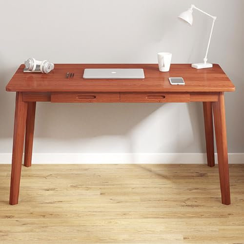 Bureau d'étude moderne avec 2 tiroirs et pieds en bois massif - Petit bureau d'ordinateur pour bureau à domicile - 99 cm - Noyer
