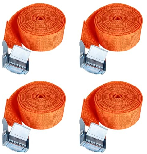 Bailinks 4 Pack Ratchet Tie Down Straps, 1.5mx25mm Heavy Duty Tensioning Belts Adjustable Ratchet Straps with Buckle for Motorcycles, Cargo, Trucks, Trailers, Luggage (Orange)