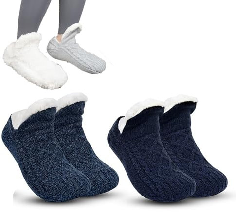 Cosy Slipper Socks for Women, Slipper Socks Women, Womens Slipper Socks, Ladies Slipper Socks(Blue-1+Blue-2,L)