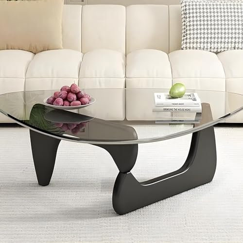 GODFSAHG Moderner dreieckiger Beistelltisch mit Glasplatte für Wohnzimmer, Lounge, Büro, 91 x 65 x 40 cm (transparent 114 x 82 x 40 cm)