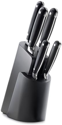 PW Paul Wirths Eclipse knivblock uppsättning | 5-delad knivsats | brödkniv, kockkniv, skinkkniv, universalkniv, kökskniv, kökskniv | svart | extremt vass blad | 37 x 23,5 x 9,5 cm