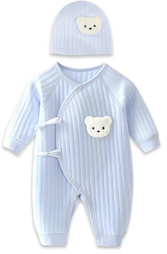 Babyfond 1 Pack Baby Bodysuit, Neugeborenes Baby warme Baumwolle Bodysuit mit Hut, 100% Baumwolle Kleinkind Homewear verdickt Frühling und Herbst Kleidung