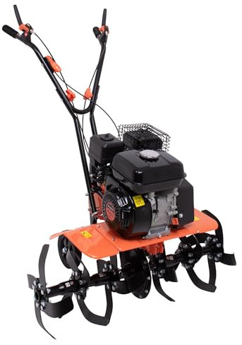 Boudech Tukang 212 - Motocoltivatore per Orto a Scoppio a Benzina 4 tempi 6.1HP Motore 212cc con 6 Frese Ø40 cm 24 lame Larghezza di lavoro 34-62-85 cm Profondità di lavoro 40 cm