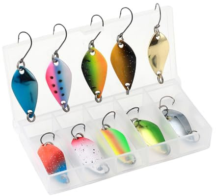 Esche rotanti in metallo, esche da pesca in mare, 10 pezzi di cucchiaini con paillettes e set di ami singoli duri(3.5g)