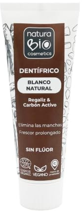 NaturaBIO Cosmetics Natürliche weiße Zahnpasta mit Lakritze und Aktivkohle, glutenfrei, ohne Fluor, ohne Sulfate, 75 ml