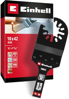 Einhell BiM-Tauchsägeblatt, gerade, 10 x 42 mm | 42-mm-Eintauchtiefe | Spannuten | HSS-Metallverzahnung | Schnellwechselfunktion | Open-Back-Aufnahme