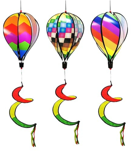 Wind Spinners for Yard and Garden - Hot Air Balloon Wind Spinner - 3x Twisted Windmills Decorations Hangable Windsock Whirlygig for Patio Yard Garden Outdoor
