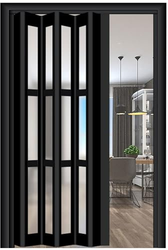 HAIXHX Aluminium Falttür 380x 203 cm Raumtrenner Schiebetür, Faltbare Akkordeontür innen mit Griffen und Acrylgläsern, Multifold Innentür für Küche Waschküche Bad