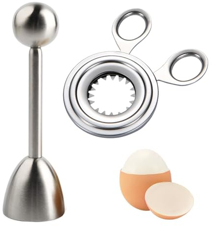2er-Pack Eierköpfer Edelstahl und Eieröffner, Eierköpfer Testsieger, Weich gekochte Eier Eierkopf, für Küche Frühstück Backen Dessert