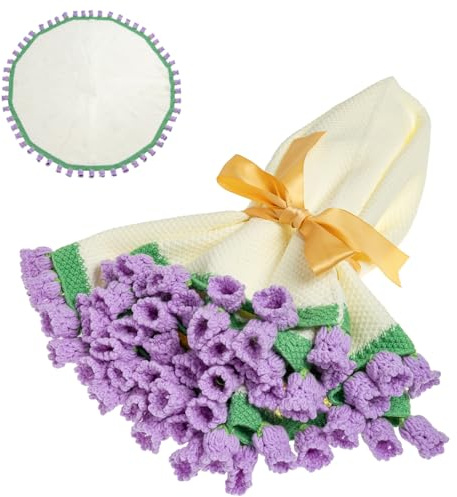 EIGHTOWN Coperta lavorata a maglia lavorata a mano all'uncinetto, con fiori viola, 100 cm, decorazione per la casa, regalo ideale per la mamma (mughetto viola)