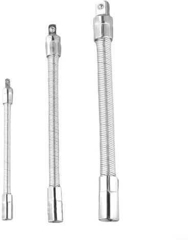 Lot de 3 rallonges de douilles flexibles en métal pour clés à douille avec angle variable, 6,35 mm, 1/2 cm, outils d'extension à cliquet
