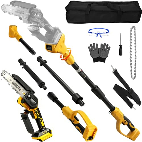 Mini motosierra 6 pulgadas de Pértiga compatible con Dewalt 18V 20V (Sin batería), 2-en-1 Motosierra Batería sin Escobillas con Telescópicas para motosierra eléctrica pequeña portátil de mano