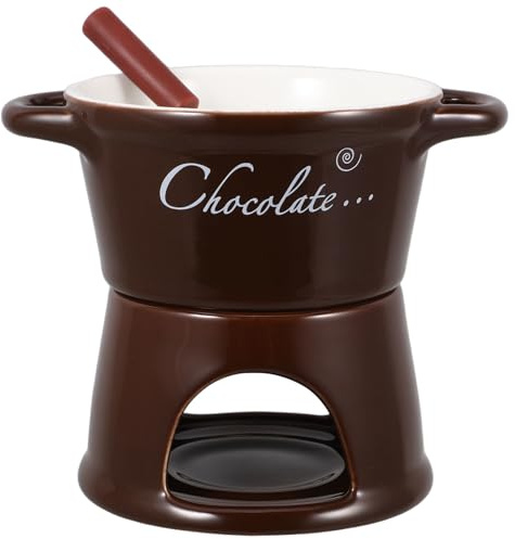 ZUNOXAZ Juego De Fondue De Cerámica para Chocolate, Mini Olla De Fondue Marrón T, Calentador Rápido para Queso, Mantequilla y Hielo, Uso Celebraciones, 1 Taza Multifuncional