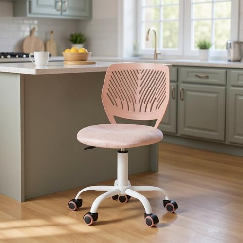 Homy Casa Ergonomic Adjustable Chair with Swivel Base and Cushioned Backrest for Kitchen Counter Dining Island and Home Lounge (Soft Pink)