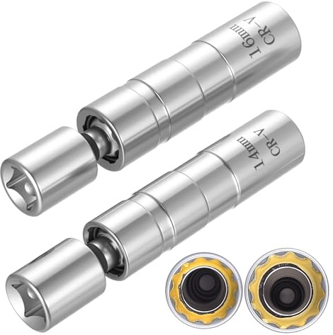 But the cow 2 PcsVaso Bujias 16mm 14mm Delgado, Vaso para Sacar bujias 14mm 16mm Magnética, Llave de Vaso Universal de 3/8 de Pulgada y 12 Puntas para extracción de bujías