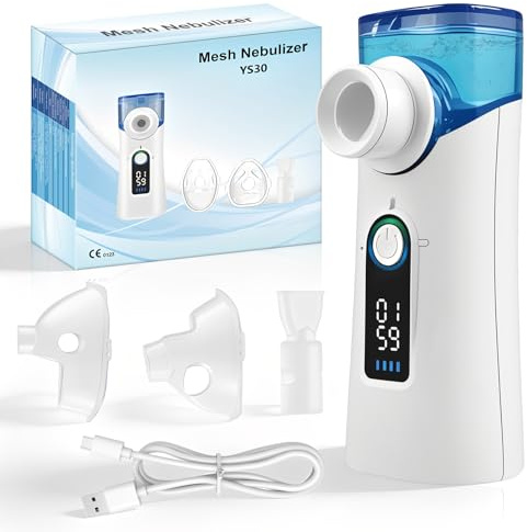 Nebulisateur Silencieux Pour Adultes et Enfants, Nébuliseur Portable Rechargeable USB Avec 2 Masques et Embout Buccal, Inhalateur Compact Pour Maison et Voyage