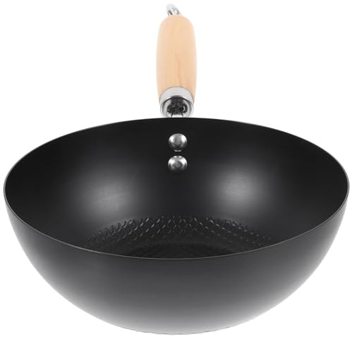 FRCOLOR Sartén Wok Japonés de Hierro sin Recubrimiento 20 Cm para Cocina Doméstica, Wok Pequeño para Estufa de Inducción y Gas, Utensilio de Cocina Versátil Persona