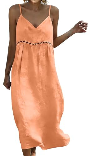 Ladies Summer Dresses Boho Cotton Dresses for Women UK Sleeveless Spaghetti Strappy Bohemian Dress 2026 Fashion Breathable Comfy Maxi Sundress Elegant Style Holiday Beach Sundress
