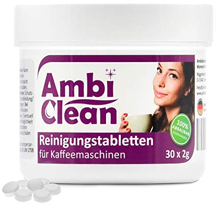 AmbiClean Reinigungstabletten für Kaffeemaschinen | Gründlich | Geschmacksneutral | Kaffeefettlöser und Kaffeeöllöser für Jura, Siemens, Delonghi, Krups, Melitta, Bosch uvm. | 30 Stück