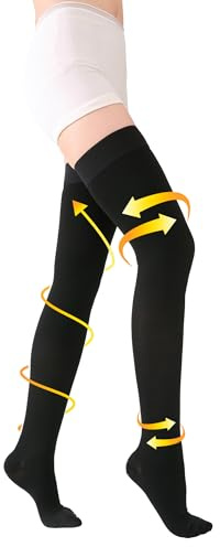 TOFLY Kompressionsstrumpor med hög lår, ogenomskinlig, fast stöd 20–30 mmHg gradient kompression med silikonband, kompressionsstrumpor med sluten tå, bearbetar svullnad, svart M