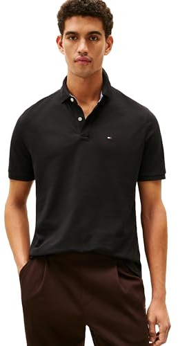 Tommy Hilfiger Men's Short Sleeve Polo Shirt in Classic Fit, Tommy Black X-Large
