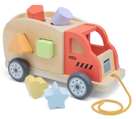 Woet® Sorteringslastbil Former i Trä, Dragleksak Småbarn, Montessori Tidig Inlärning, Formigenkänning, Finmotorik, Hand Öga Koordination, Förskola, Från 1 År
