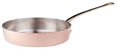 Pentole Agnelli ALCU107F10 Casserole basse en cuivre étamé, manchon en cuivre lisse en laiton coulé à la française, 10 cm