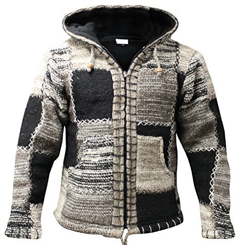 SHOPOHOLIC FASHION Herren grau Schwarze Wolle Kapuzenpulli Hippie Festival Jacke - Mehrfarbig, X-Large