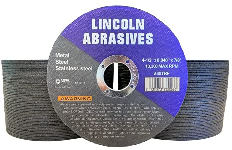 100 Pack 4.5 Cut-Off Wheels Lincoln Abrasives .040 Metal & Stainless Steel