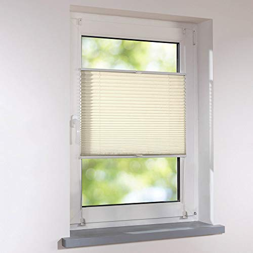 Plissee Faltstore verspannt - Klemmfix UNIVERSAL Faltrollo auf Maß ohne Bohren - 91 x 120 cm - creme