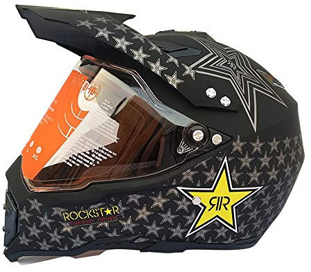 MRDEAR Casque de Motocross Homme avec Visiere - Noir/ Rockstar - Casque Enduro VTT Integral Adulte Casque Cross Velo Quad BMX Scooter Road Race Downhill, Certification D.O.T,L