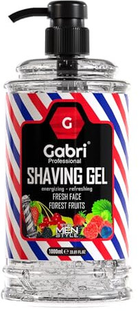 Gabri Gel de afeitar con bomba transparente 1000 ml | Experiencia de afeitado hidratante y suave | Fresh Active Fácil, Refrescante, Afeitado Suave (Fruta del Bosque)