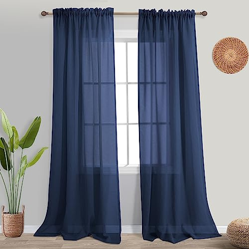 KOUFALL Marineblaue Vorhänge, 213 cm Länge, für Wohnzimmer, 2 Paneele, durchscheinende Stangentaschen, Kunstleinen, maskulin, nautische Vorhänge für Jungen-Schlafzimmer, 132 x 213 cm lang, Indigo