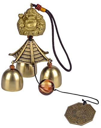 YODOOLTLY Campanello a vento Lucky Feng Shui Campanello a vento per esterni, buona fortuna con 3 campane in metallo per giardino, casa, patio, cortile (moneta di Buddha)